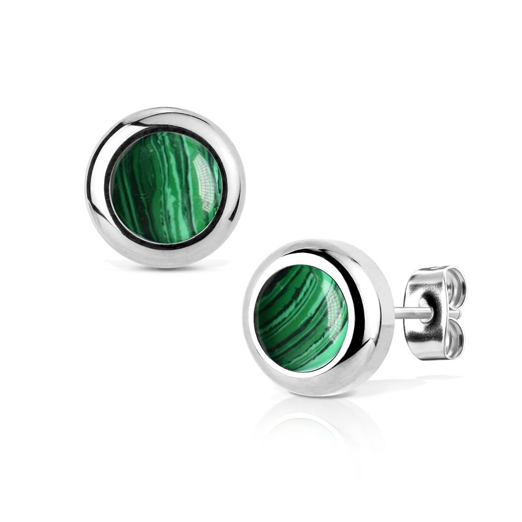 Levně NUBIS Ocelové náušnice s Malachitem 6mm - NB007-06