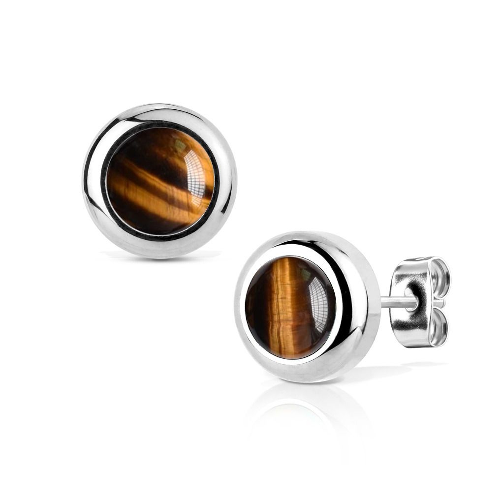 NUBIS Ocelové náušnice s Tygří oko 6mm - NB010-06