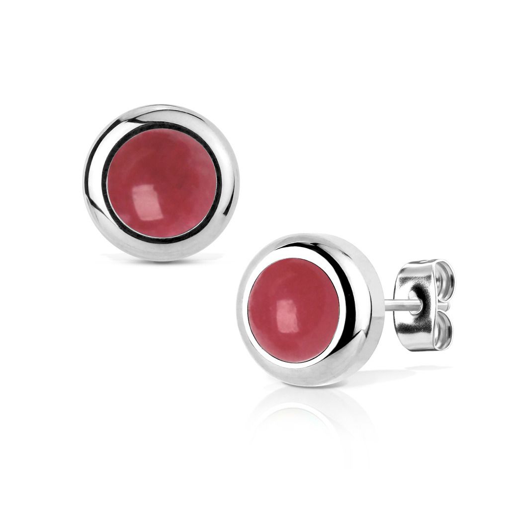 Levně NUBIS Ocelové náušnice červený kámen 8mm - NB024-08