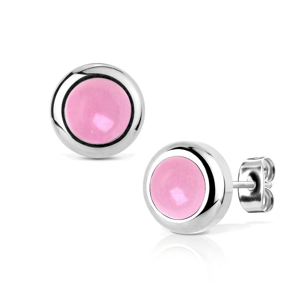 Levně NUBIS Ocelové náušnice růžový kámen 8mm - NB018-08