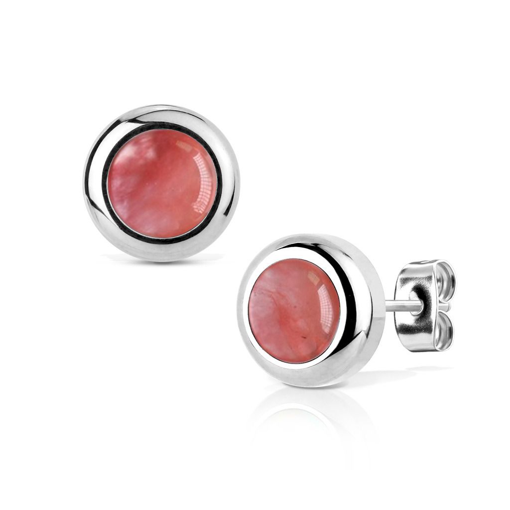 Levně NUBIS Ocelové náušnice Watermelone Quartz 8mm - NB017-08