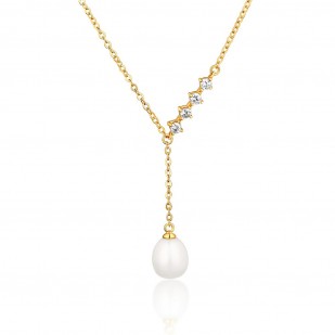 Stříbrný zlacený náhrdelník s perlou a zirkony