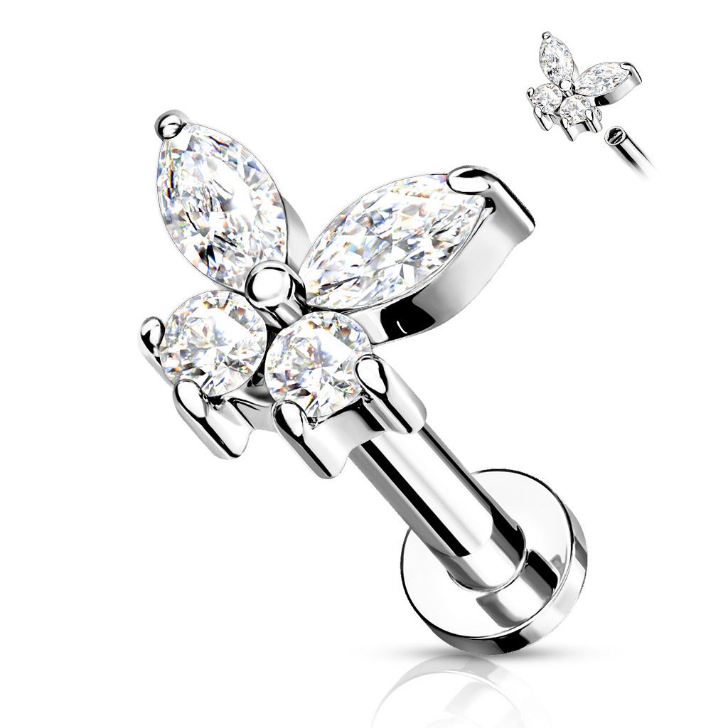 Levně Labreta / helix / tragus piercing - motýlek čirý (1,2 x 8 mm) - LB0023C-1208
