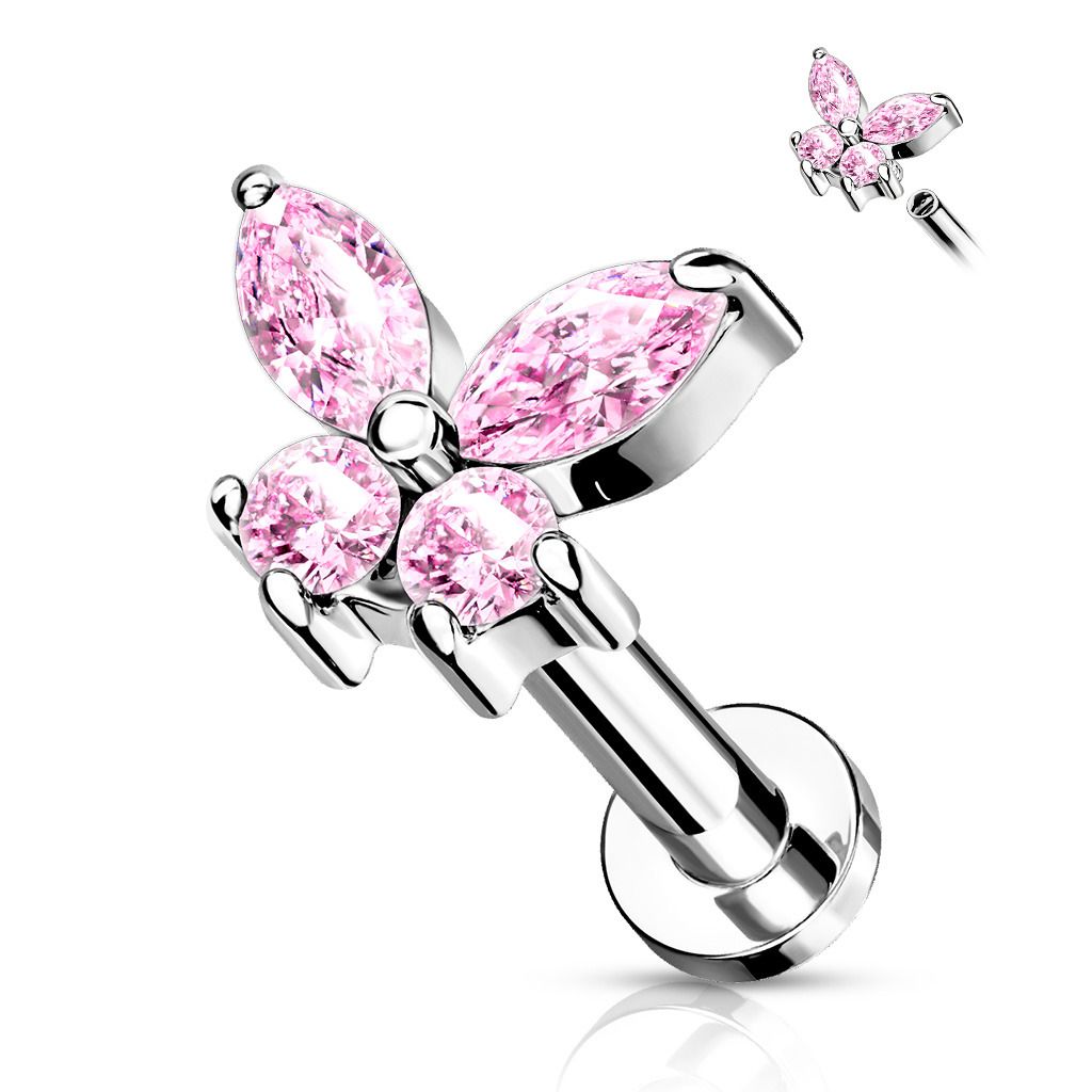 Levně Labreta / helix / tragus piercing - motýlek růžový (1,2 x 8 mm) - LB0023P-1208