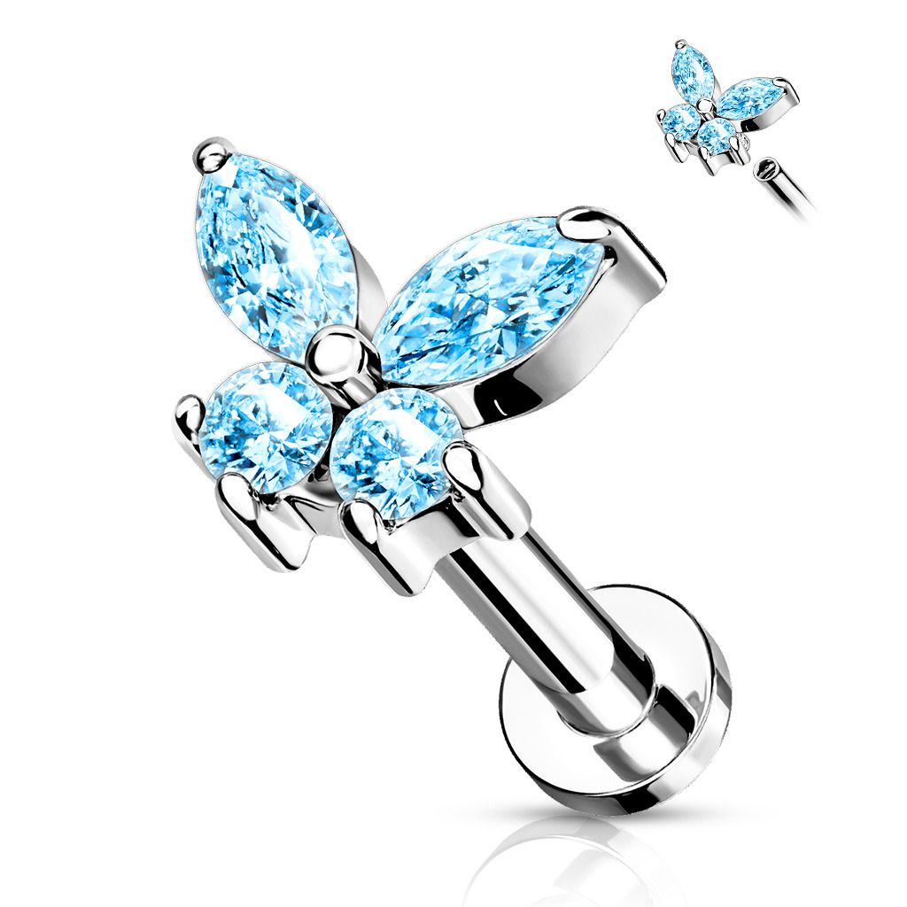 Levně Labreta / helix / tragus piercing - motýlek tyrkysový (1,2 x 8 mm) - LB0023Q-1208
