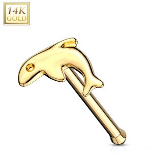 Zlatý piercing do nosu - delfín, Au 585/1000