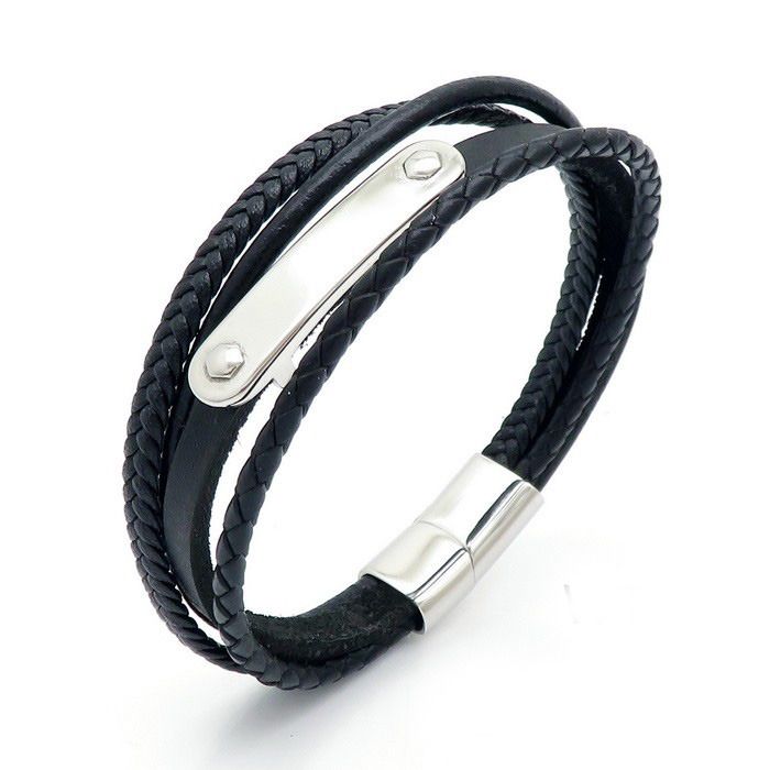 S4U Kožený náramek s ocelovou destičkou - NR1289