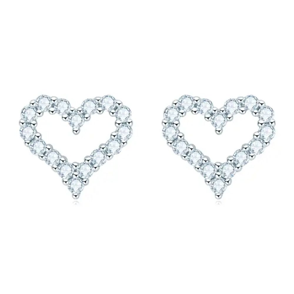 NUBIS Stříbrné náušnice srdce s moissanity - MN157