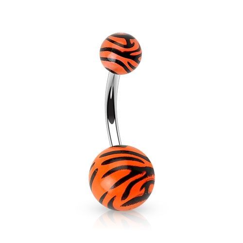 Levně Piercing do pupíku - banánek zebrovaný (oranžová) - BA01048-O