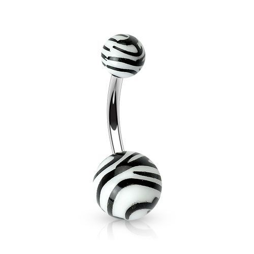 Piercing do pupíku - banánek zebrovaný (bílá) - BA01048-W