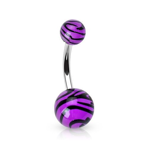 Levně Piercing do pupíku - banánek zebrovaný (fialová) - BA01048-A