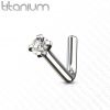 Zahnutý piercing do nosu - titan, čirý kamínek 2 mm