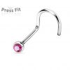 Zahnutý piercing do nosu, zirkon 2,5 mm (tyrkysová)