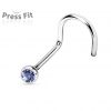 Zahnutý piercing do nosu, zirkon 2,5 mm (tyrkysová)