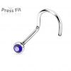 Zahnutý piercing do nosu, zirkon 2 mm (tmavě fialová)