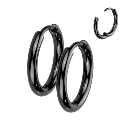 Černé titanové náušnice - kruhy 14 mm