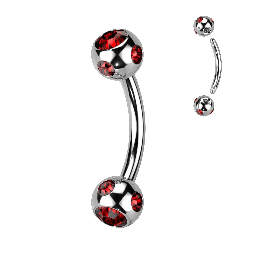 Levně Piercing do obočí - kulička s kamínky (červená) - OB01093-R