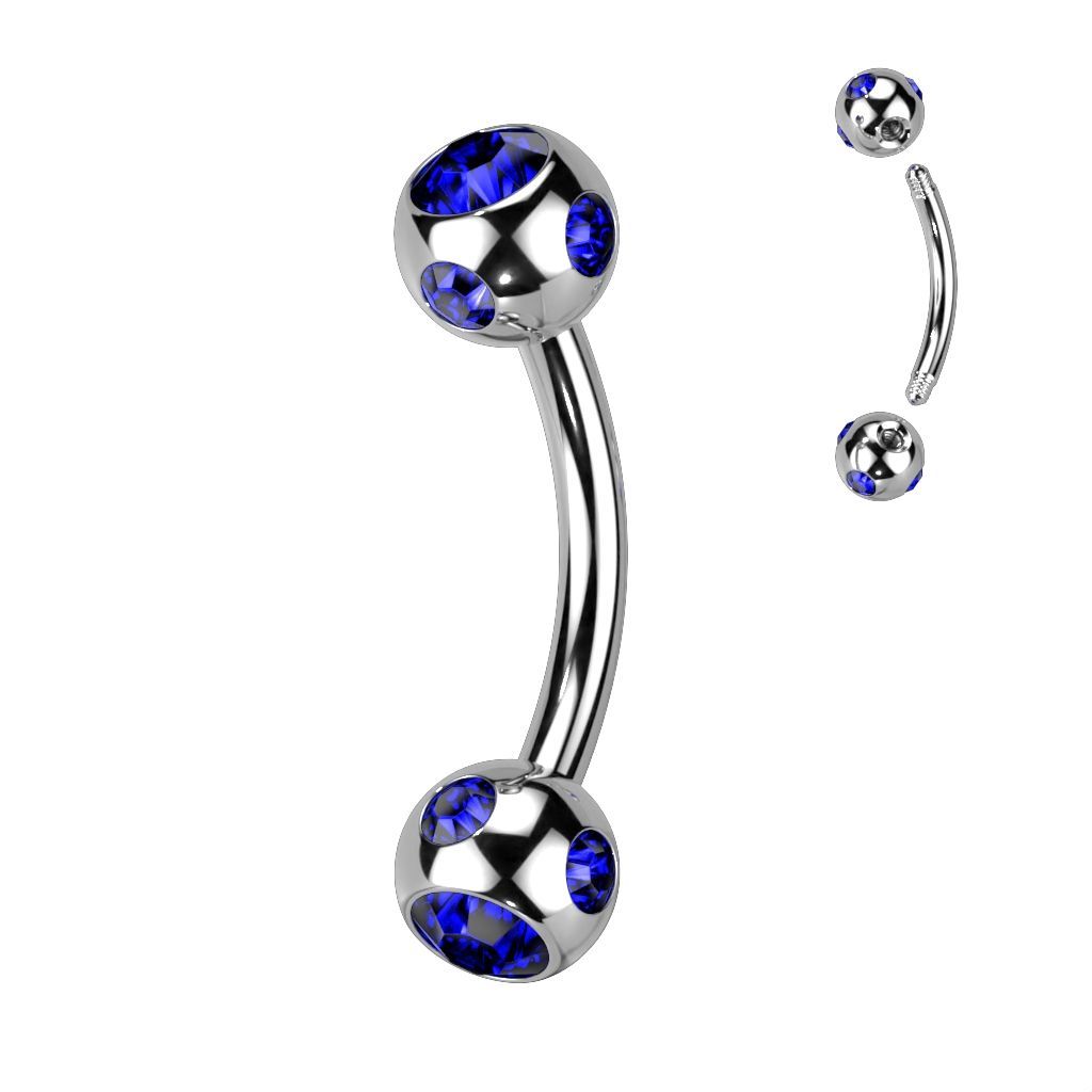 Levně Piercing do obočí - kulička s kamínky (tmavě modrá) - OB01093-B