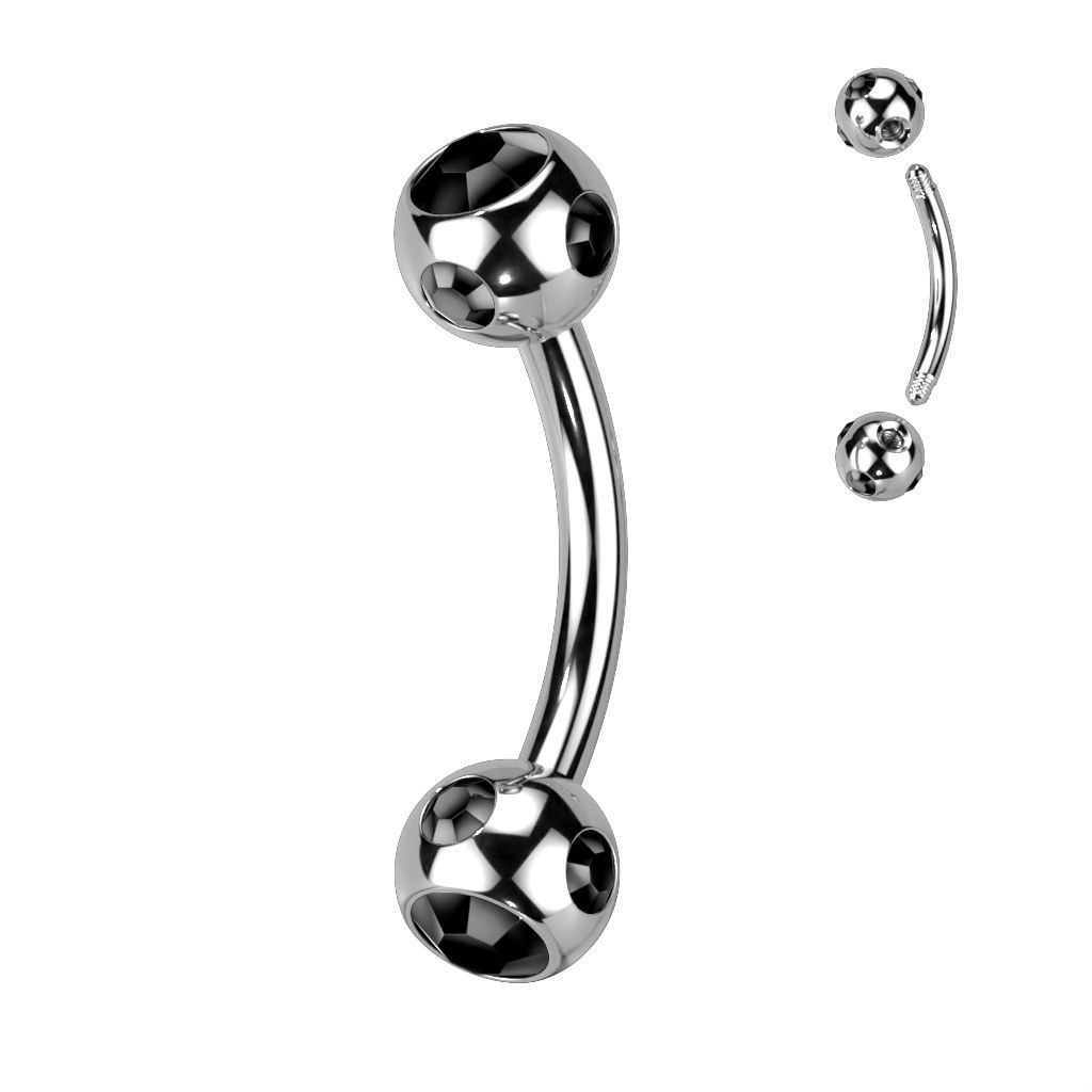 Levně Piercing do obočí - kulička s kamínky (černá) - OB01093-K