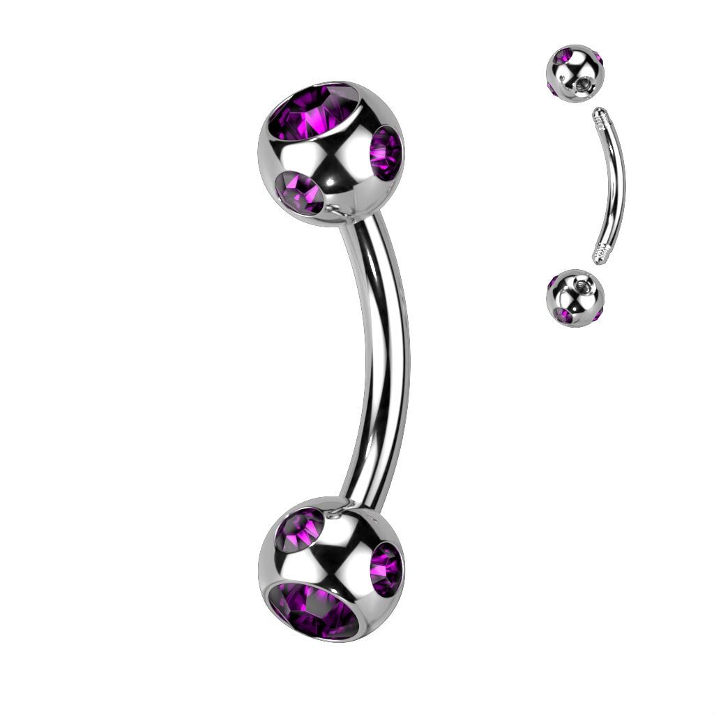 Levně Piercing do obočí - kulička s kamínky (fialová) - OB01093-A