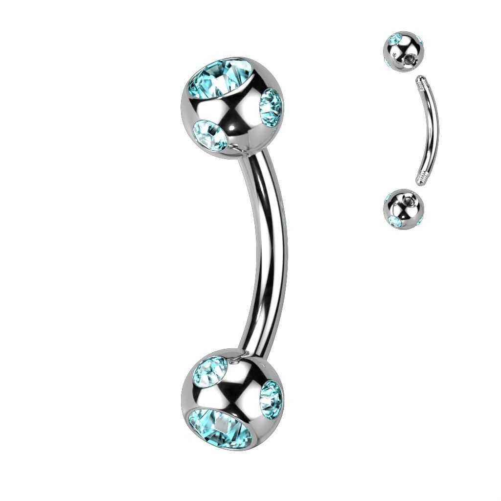 Levně Piercing do obočí - kulička s kamínky (tyrkysová) - OB01093-Q
