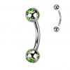 Piercing do obočí - kulička s kamínky (zelená)