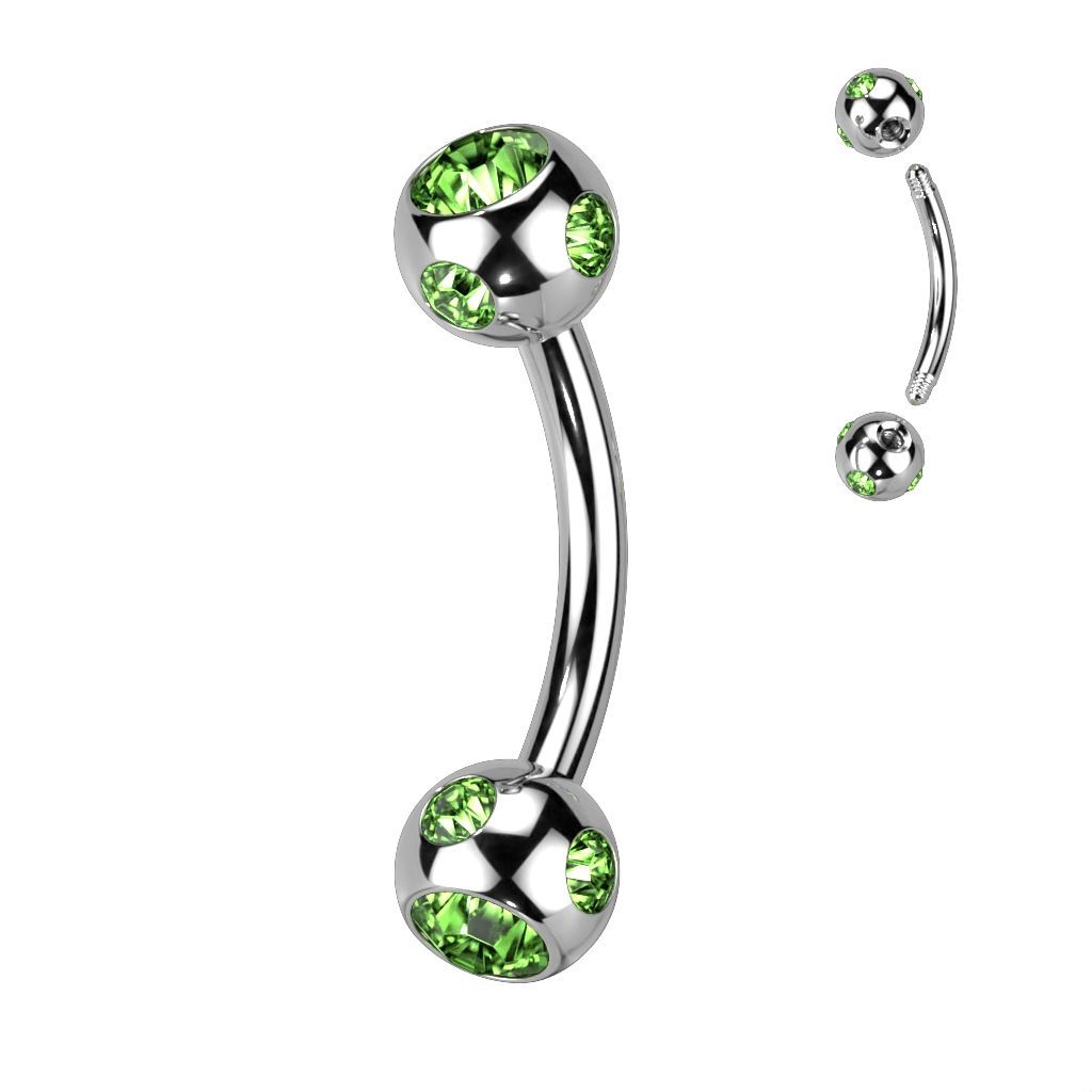 Levně Piercing do obočí - kulička s kamínky (zelená) - OB01093-G