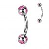 Piercing do obočí - kulička s kamínky (růžová)