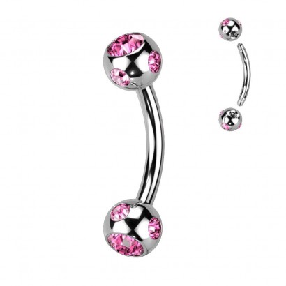 Piercing do obočí - kulička s kamínky (růžová)