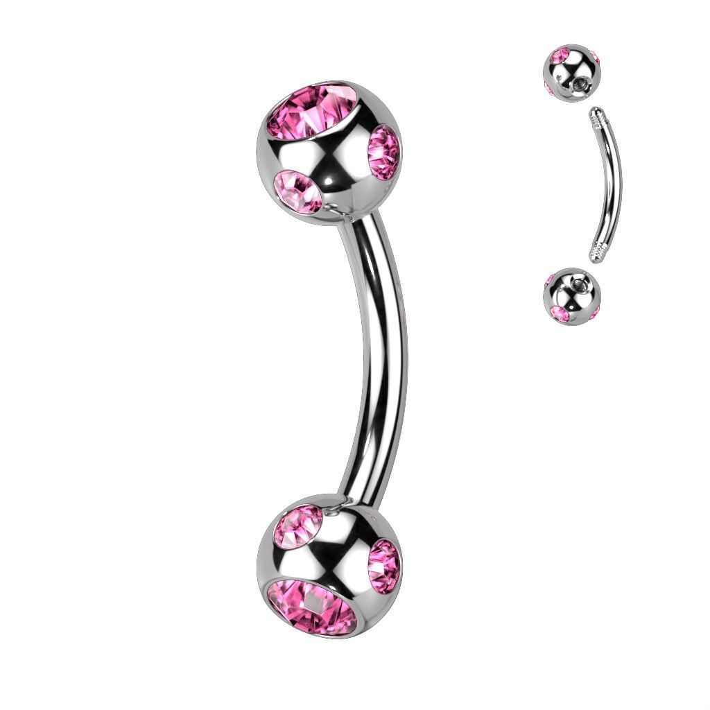 Levně Piercing do obočí - kulička s kamínky (růžová) - OB01093-P