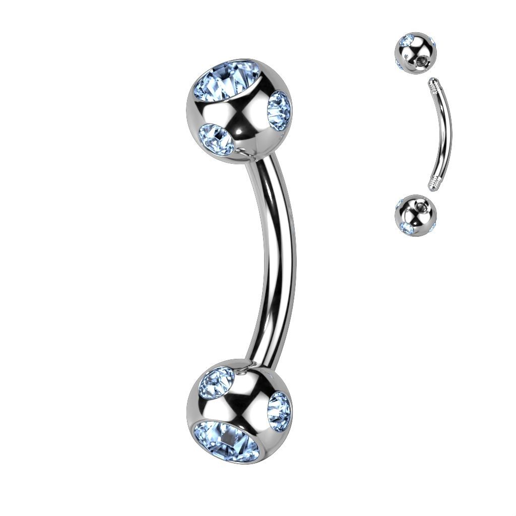 Levně Piercing do obočí - kulička s kamínky (světle modrá) - OB01093-LB