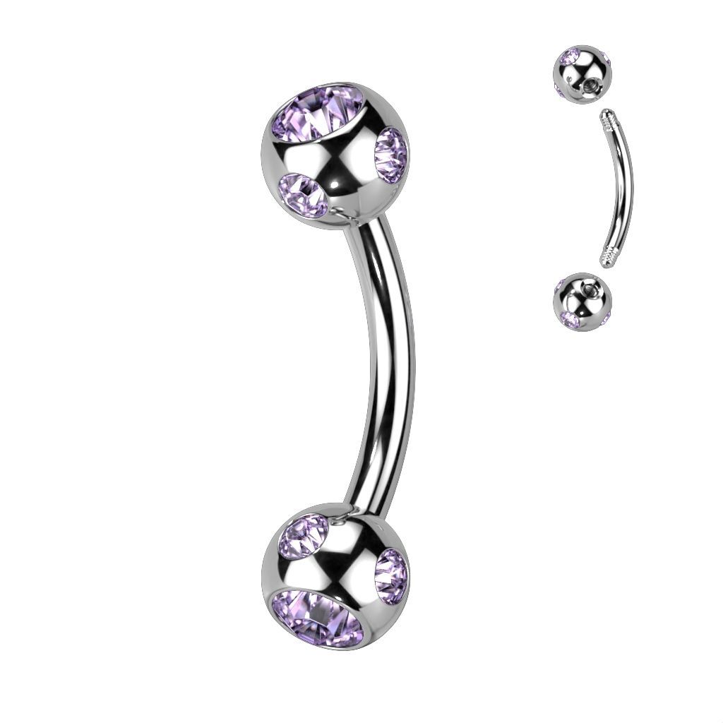Levně Piercing do obočí - kulička s kamínky (světle fialová) - OB01093-TZ
