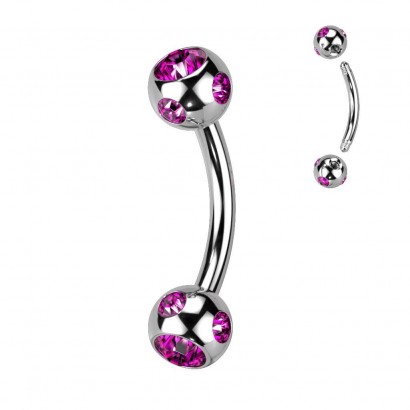 Piercing do obočí - kulička s kamínky (tmavě růžová)
