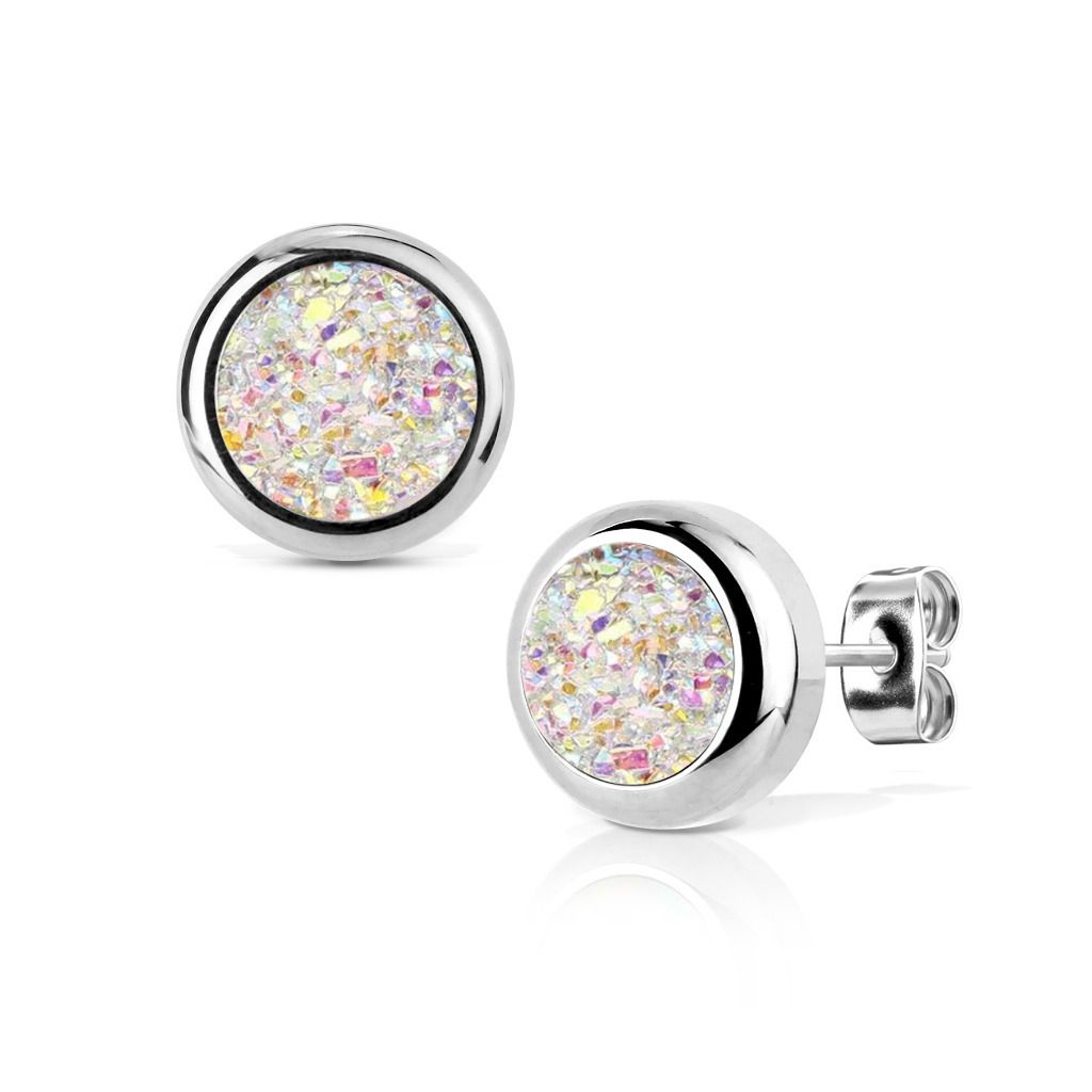 NUBIS Ocelové náušnice DRUZY Crystal AB - NB301