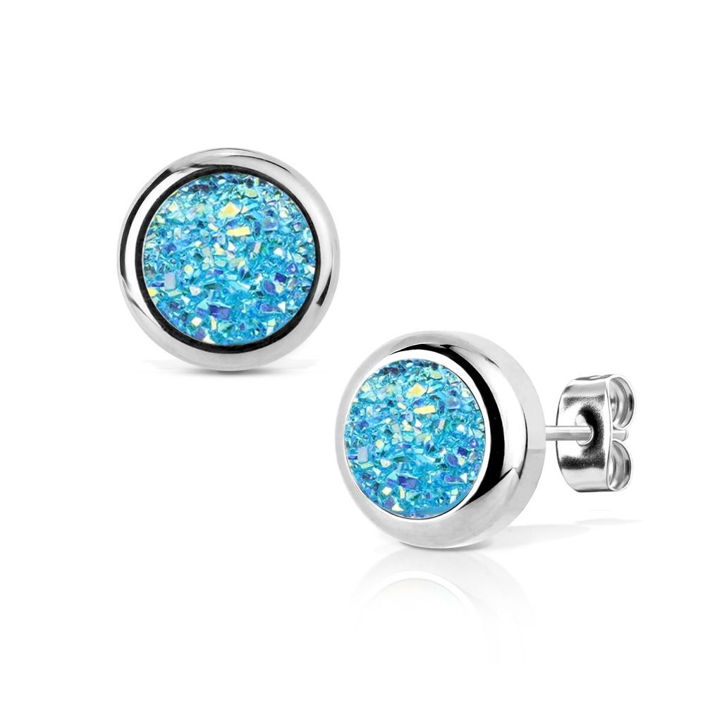 NUBIS Ocelové náušnice DRUZY Aqua - NB303
