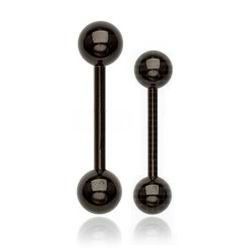 Levně Černý piercing do jazyku - činka (1,6 x 16 mm, kuličky 5 mm) - PJ01055-16165