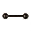 Černý piercing do jazyku - činka (1,6 x 25 mm, kuličky 5 mm)