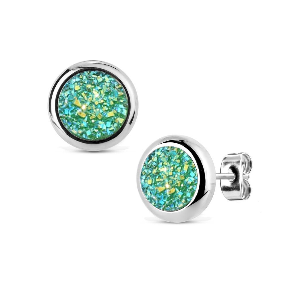 NUBIS Ocelové náušnice DRUZY Green - NB315