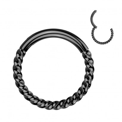 Černý piercing segment kruh TITAN kroucený (1,2 x 12 mm)