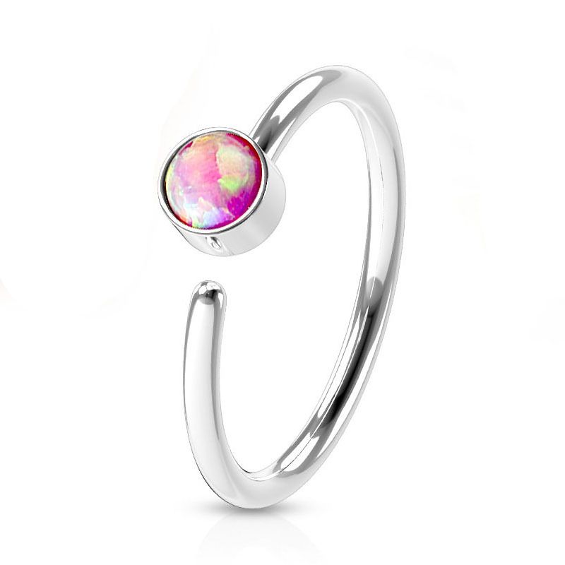 Levně Piercing do nosu/ucha kruh, opál (růžová) - N0036-OP22
