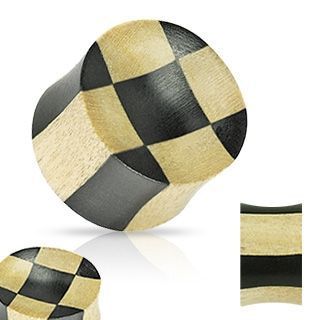 Levně Dřevěný plug - šachovnice (14 mm)