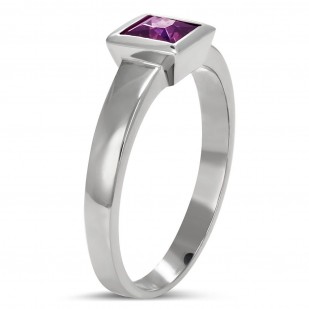Ocelový prsten s fialovým zirkonem, vel. 52