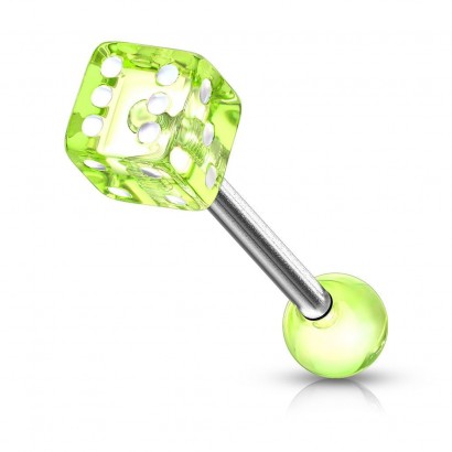 Piercing do jazyku - hrací kostka (svítivě zelená)