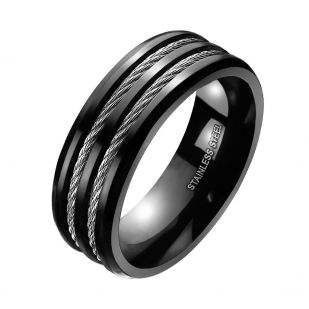 Pánský černý ocelový prsten s lanky