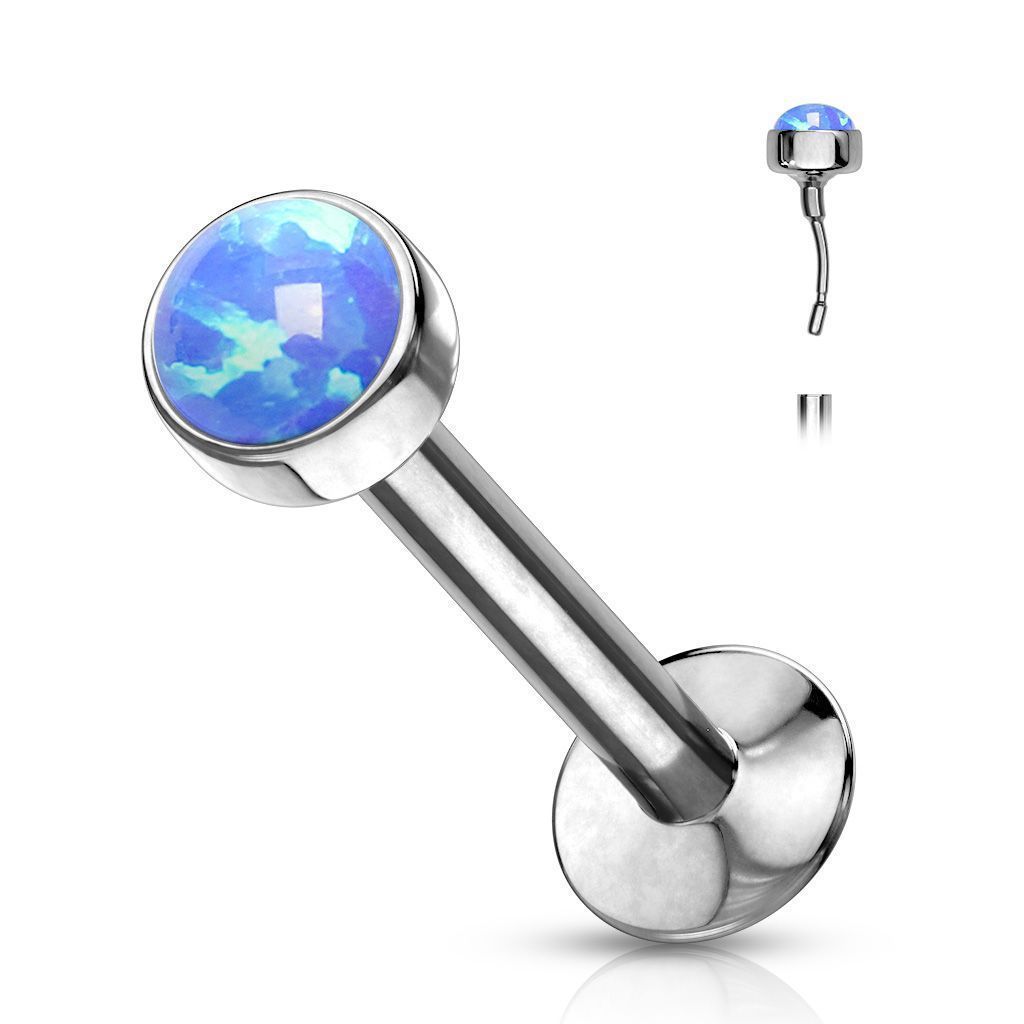 Piercing labreta chirurgická ocel s modrým opálem (1,0 x 8 x 3 mm)