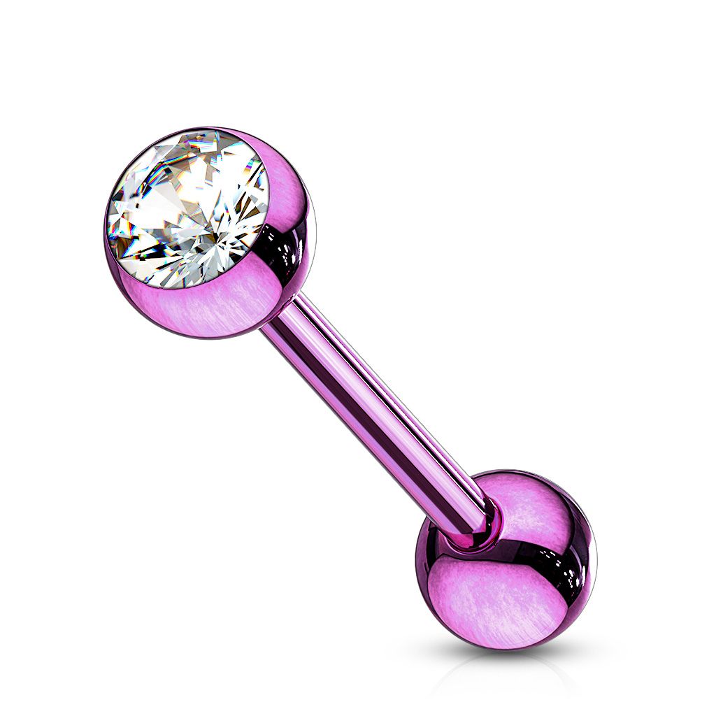 Levně Piercing do jazyka se zirkonem (fialová) - PJ01068-A