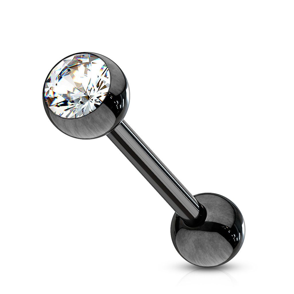 Levně Piercing do jazyka se zirkonem (černá) - PJ01068-K