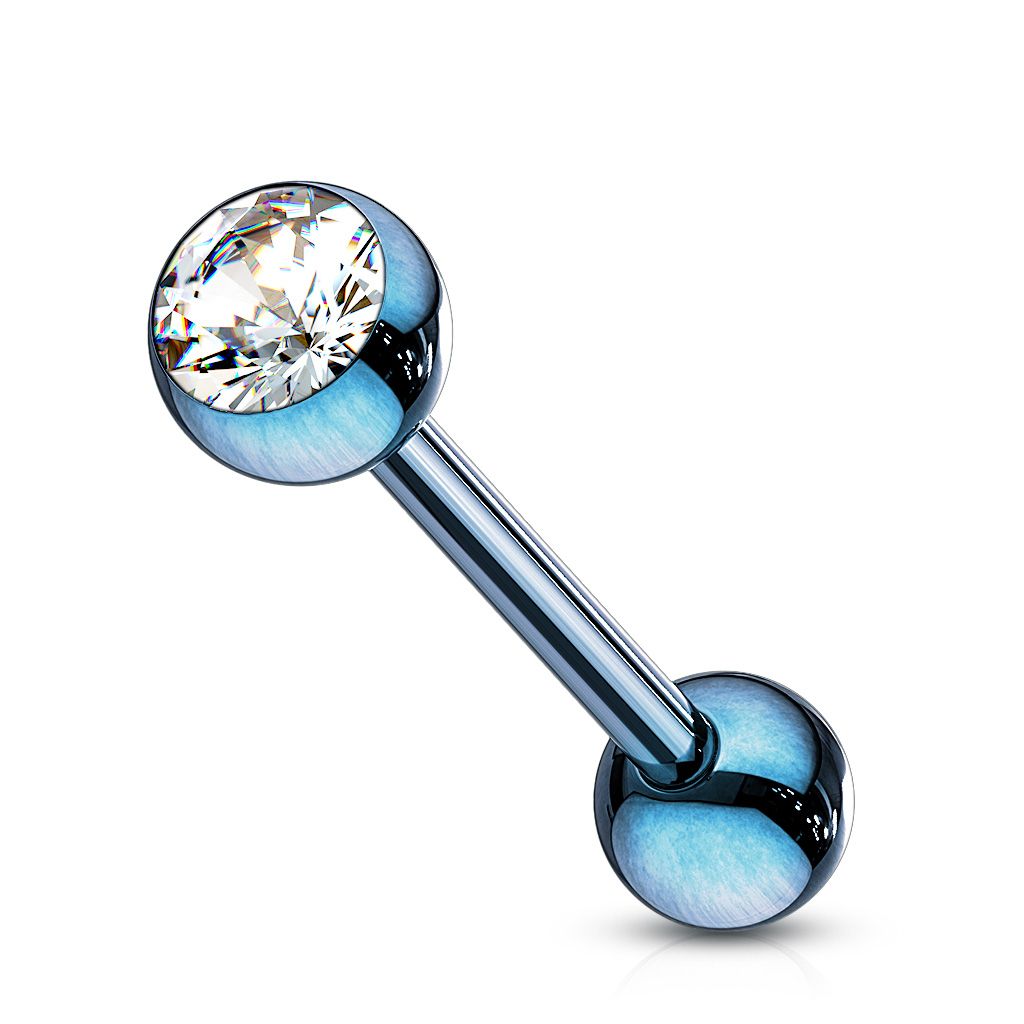 Levně Piercing do jazyka se zirkonem (tmavě modrá) - PJ01068-B