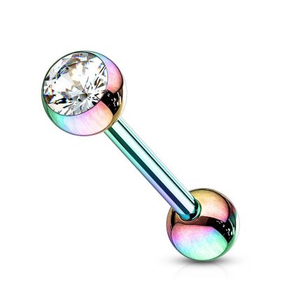 Piercing do jazyka se zirkonem (duhová)