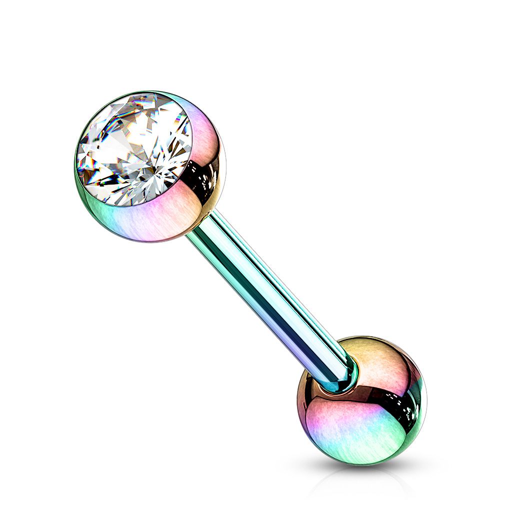 Levně Piercing do jazyka se zirkonem (duhová) - PJ01068-AB